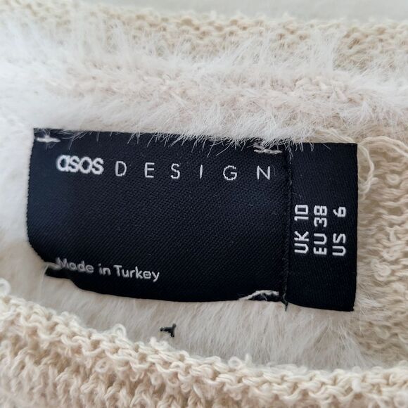 ASOS Knit Sheer Fuzzy Wavy Crop Sweater Size 6 - Picture 6 of 9